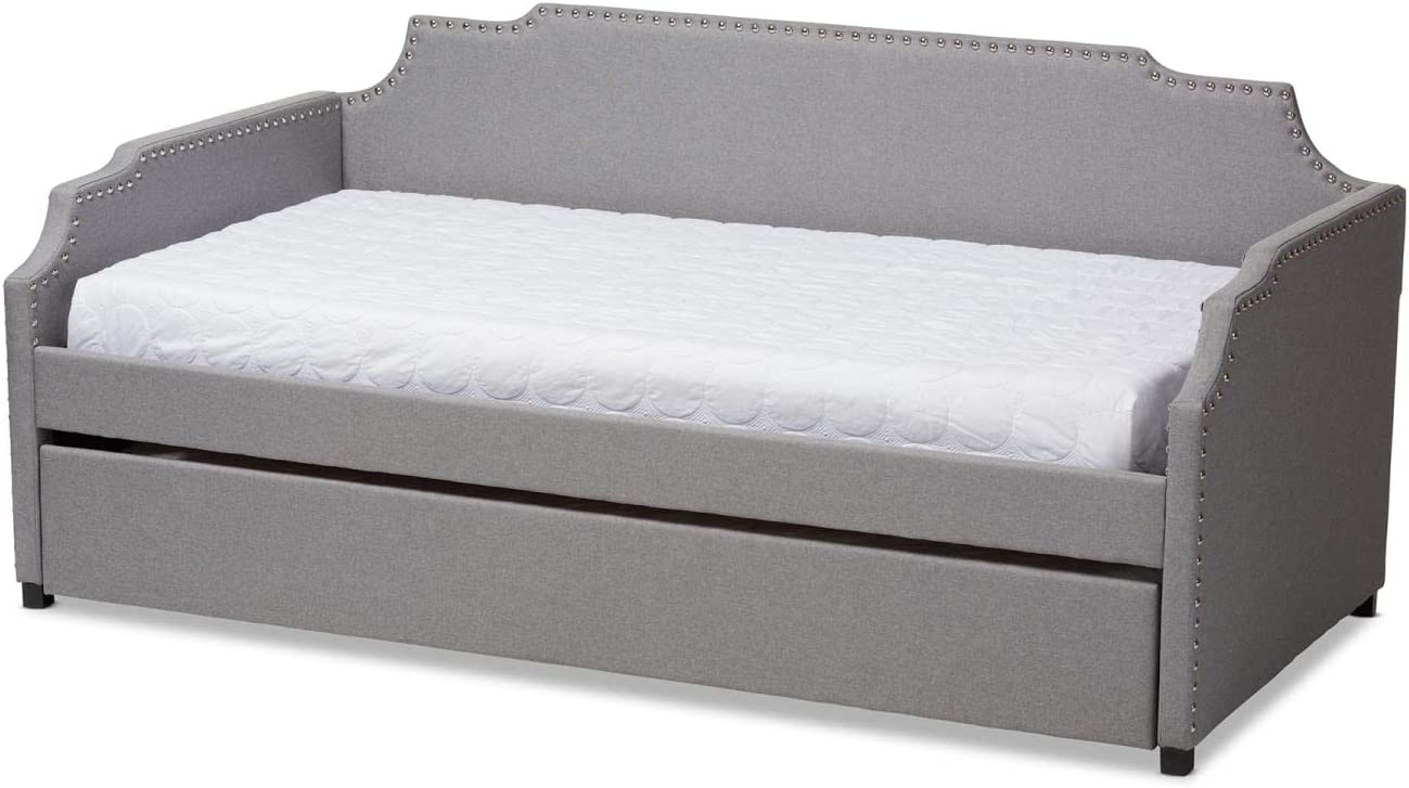 Baxton Studio Ally Modern and Contemporary Gray Fabric Upholstered Twin Size Sofa Daybed with Roll Out Trundle Guest Bed