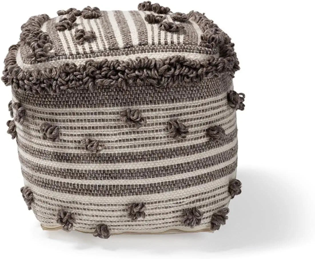 Eligah Ivory and Brown Moroccan Inspired Pouf Ottoman