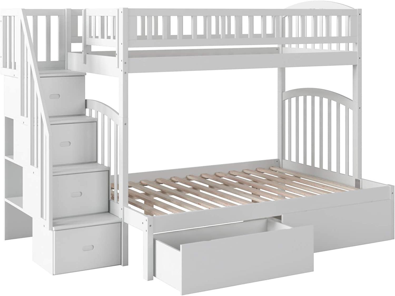 AFI Westbrook Staircase Bunk with Turbo Charger and Urban Bed Drawers, Twin/Full, White