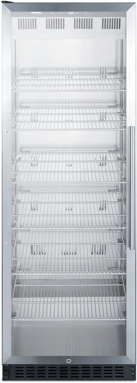 Summit Appliance SCR1401LHCSS Full-Size Commercial Beverage Center with Left Hand Door, Stainless Steel Interior, Frost-Free Operation, Self-Closing Glass Door, Lock and Stainless Steel Cabinet