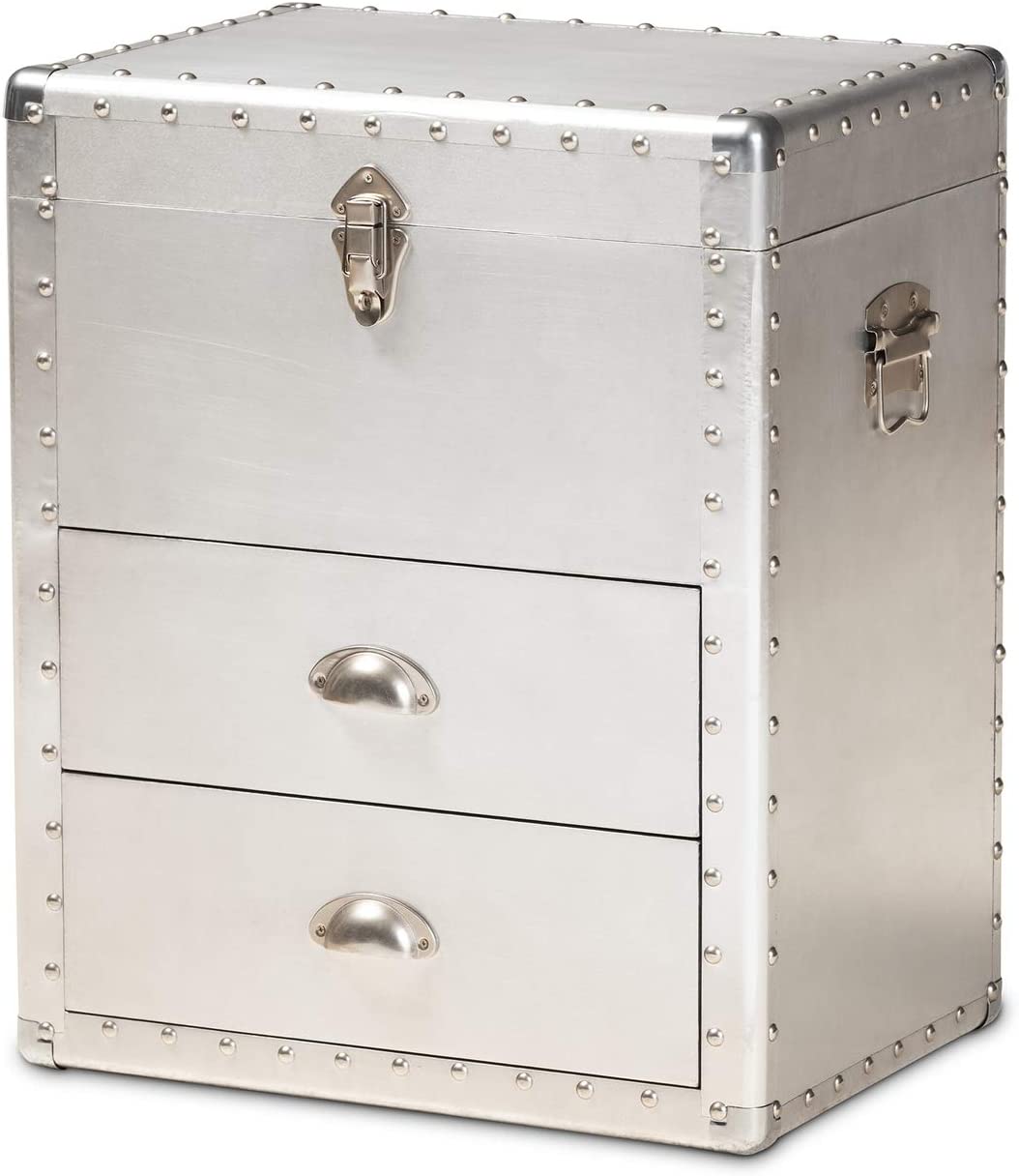 Baxton Studio Serge French Industrial Silver Metal 2-Drawer Accent Storage Chest