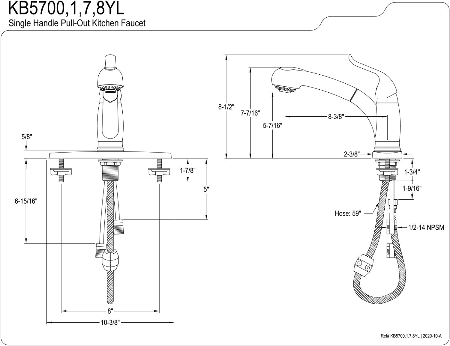 Kingston Brass KB5700YL Yosemite Pull-Out Sprayer Kitchen Faucet, Matte Black