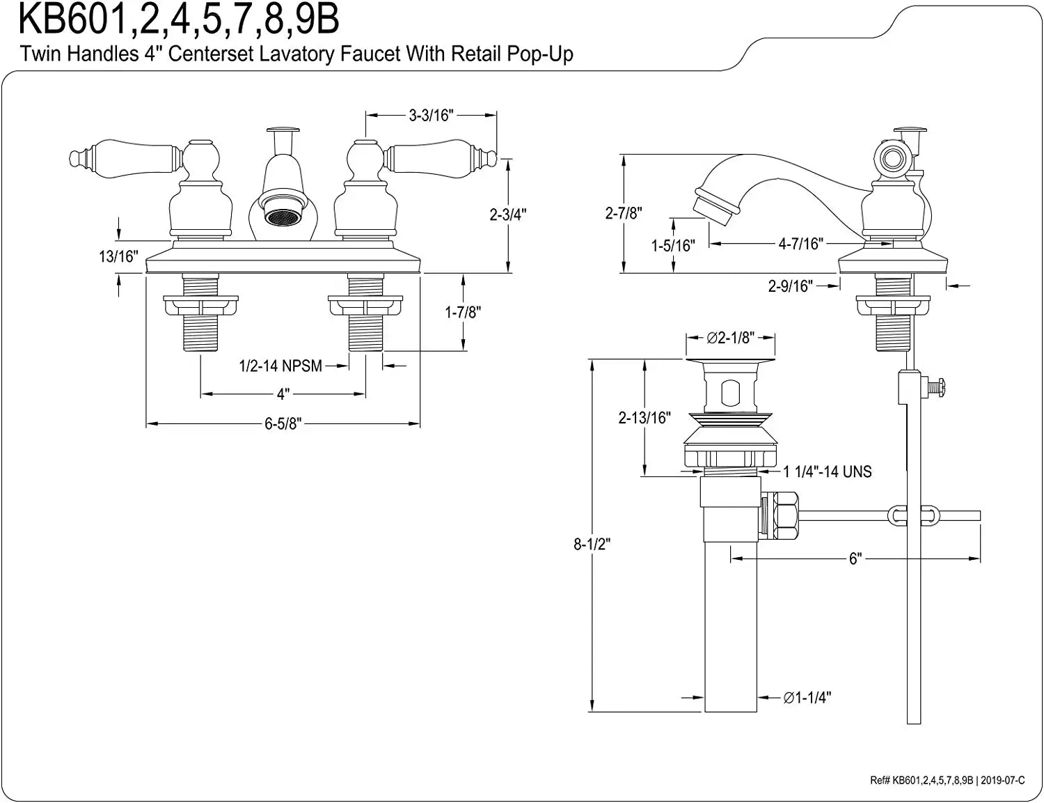 Kingston Brass KB602B Centerset Lavatory Faucet, Polished Brass