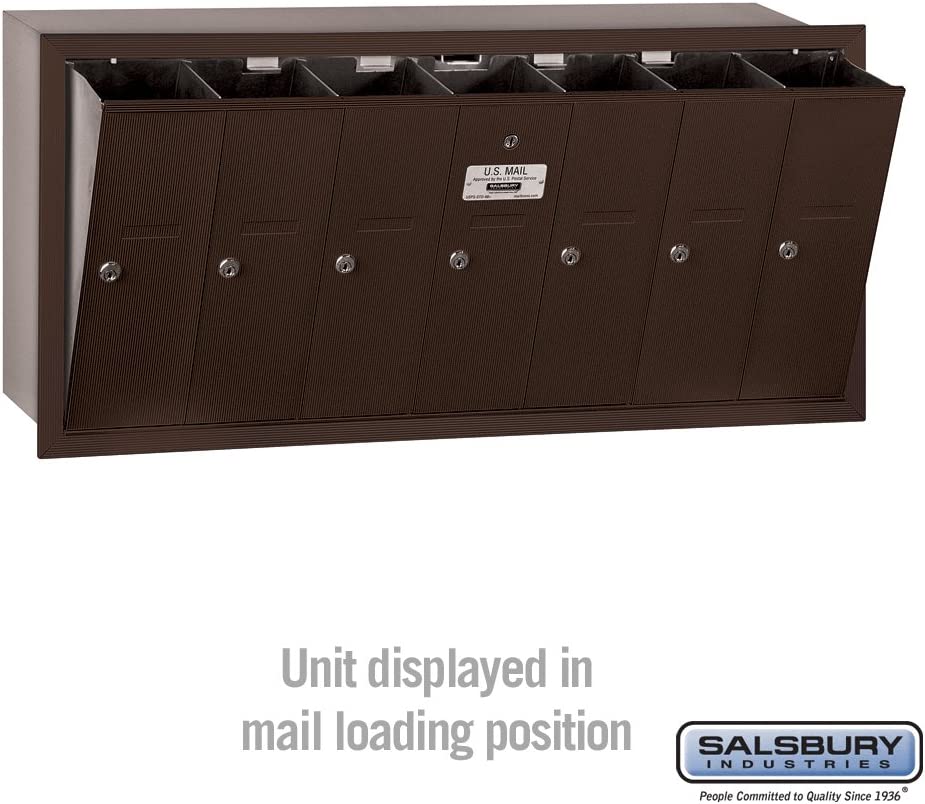 Salsbury Industries 3507ZRU Recessed Mounted Vertical Mailbox for use with USPS Lock, 7 Doors, Bronze