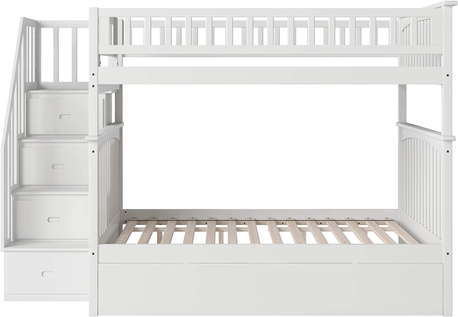 AFI Columbia Staircase Bunk with Turbo Charger and Full Size Urban Trundle, Full/Full, White