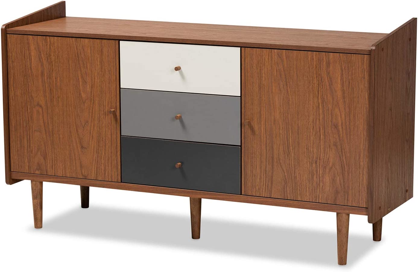 Baxton Studio Halden Mid-Century Modern Multicolor Walnut Brown and Grey Gradient Finished Wood 2-Door Dining Room Sideboard Buffet