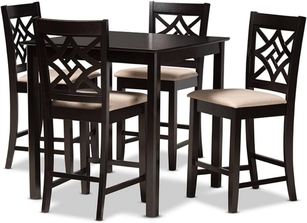 Baxton Studio Nicolette Modern and Contemporary Sand Fabric Upholstered and Dark Brown Finished Wood 5-Piece Pub Set