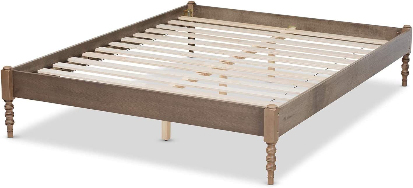 Baxton Studio Cielle French Bohemian Weathered Grey Oak Finished Wood King Size Platform Bed Frame