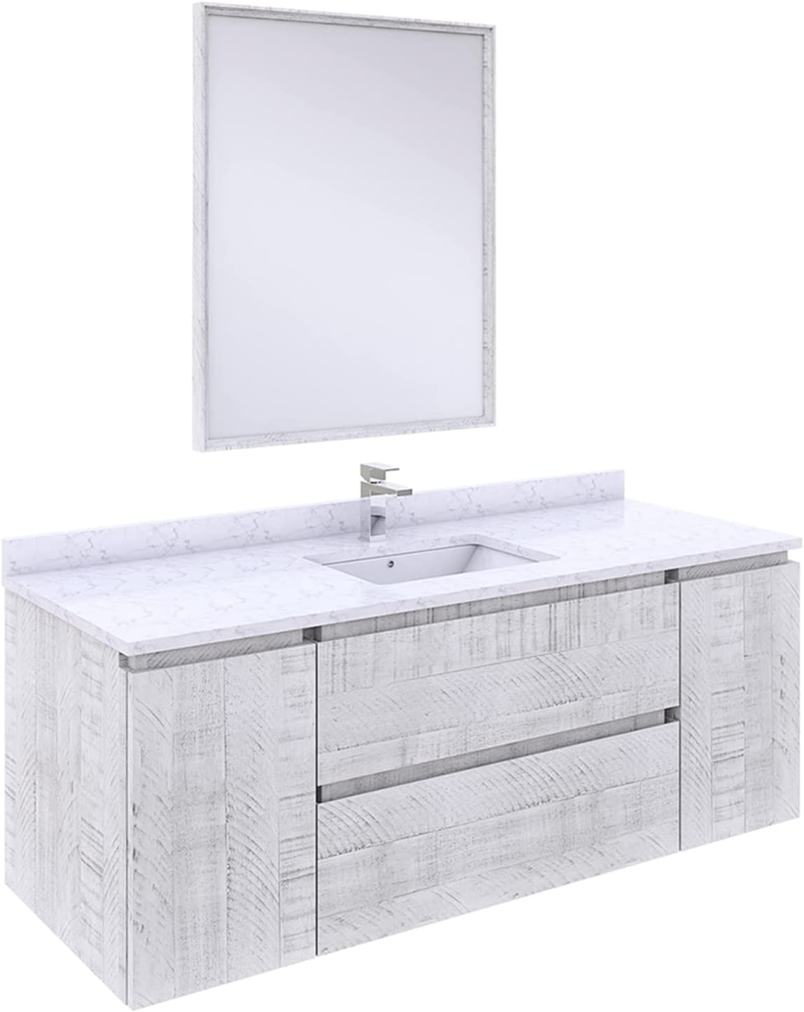 Fresca Formosa 54&#34; Wall Hung Modern Bathroom Vanity w/Mirror in Rustic White