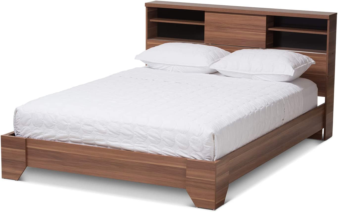 Baxton Studio Vanda Modern and Contemporary Two-Tone Walnut and Black Wood Queen Size Platform Bed