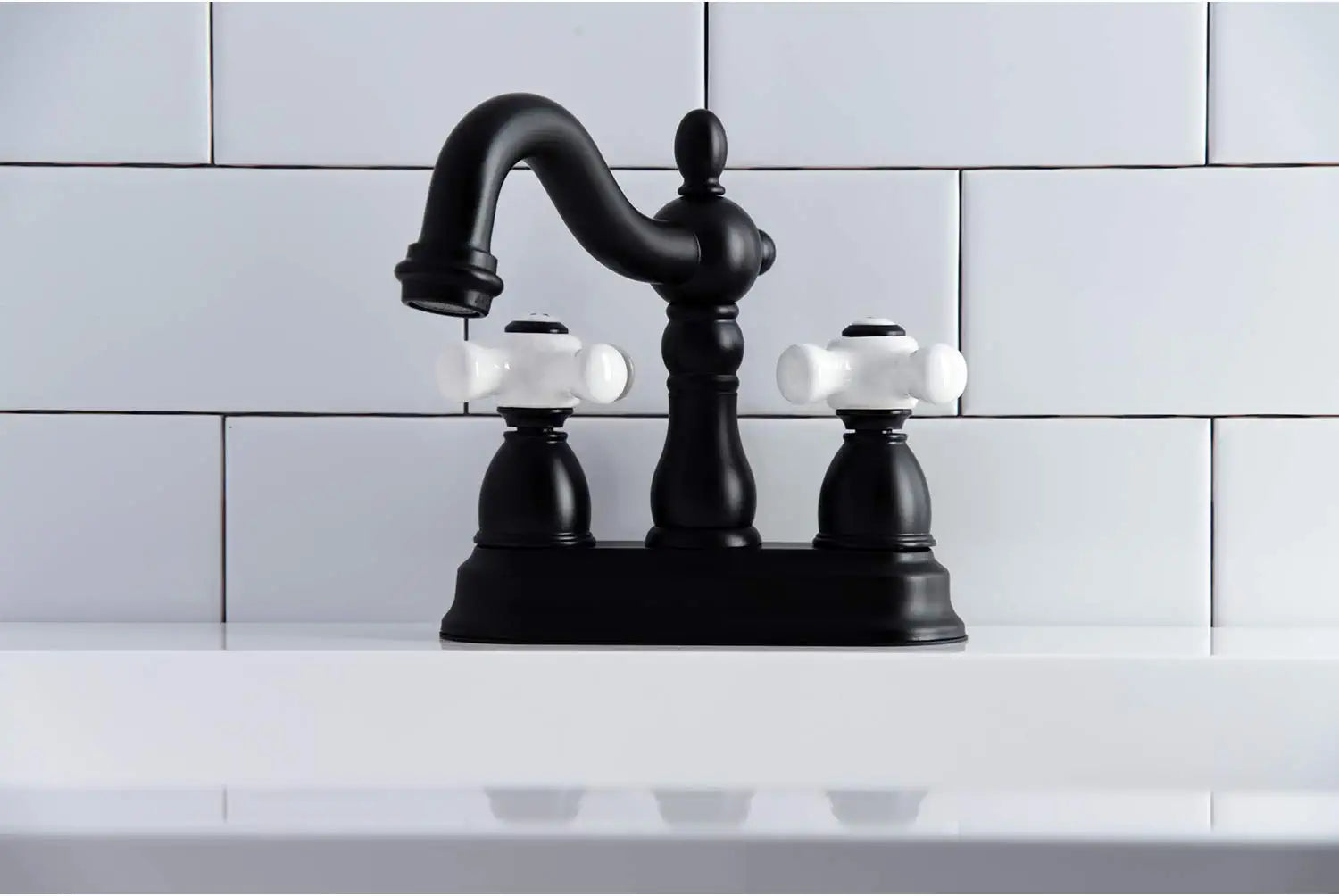 Kingston Brass KB1600PX Heritage 4&#34; Centerset Bathroom Faucet, Matte Black