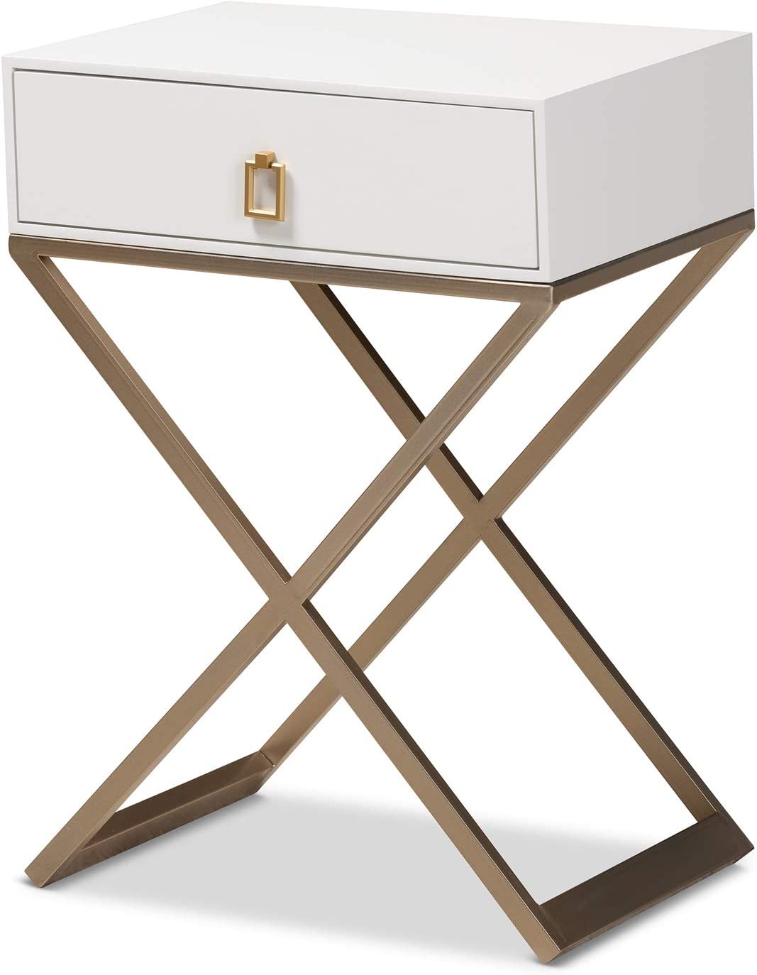 Baxton Studio Patricia Modern and Contemporary White Finished Wood and Brass-Tone Metal 1-Drawer Nightstand