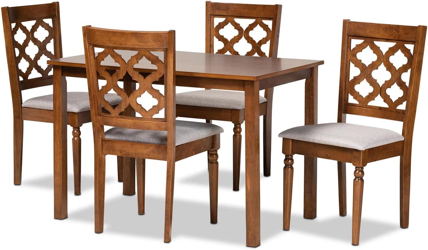 Baxton Studio Suvi Modern and Contemporary Grey Fabric Upholstered and Walnut Brown Finished Wood 5-Piece Dining Set