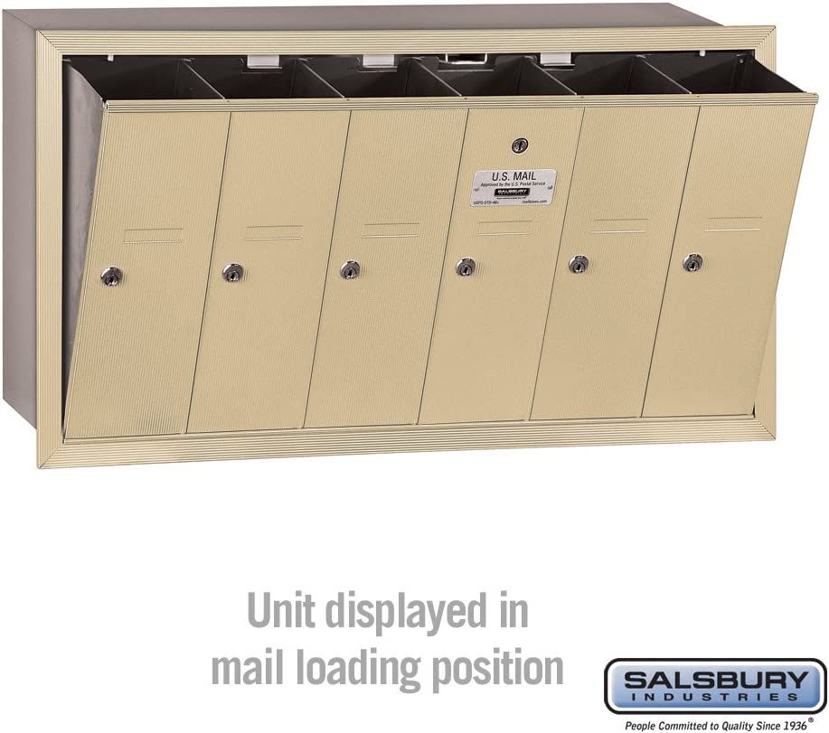 Salsbury Industries 3506SRU Recessed Mounted Vertical Mailbox for use with USPS Lock, 6 Doors, Sandstone