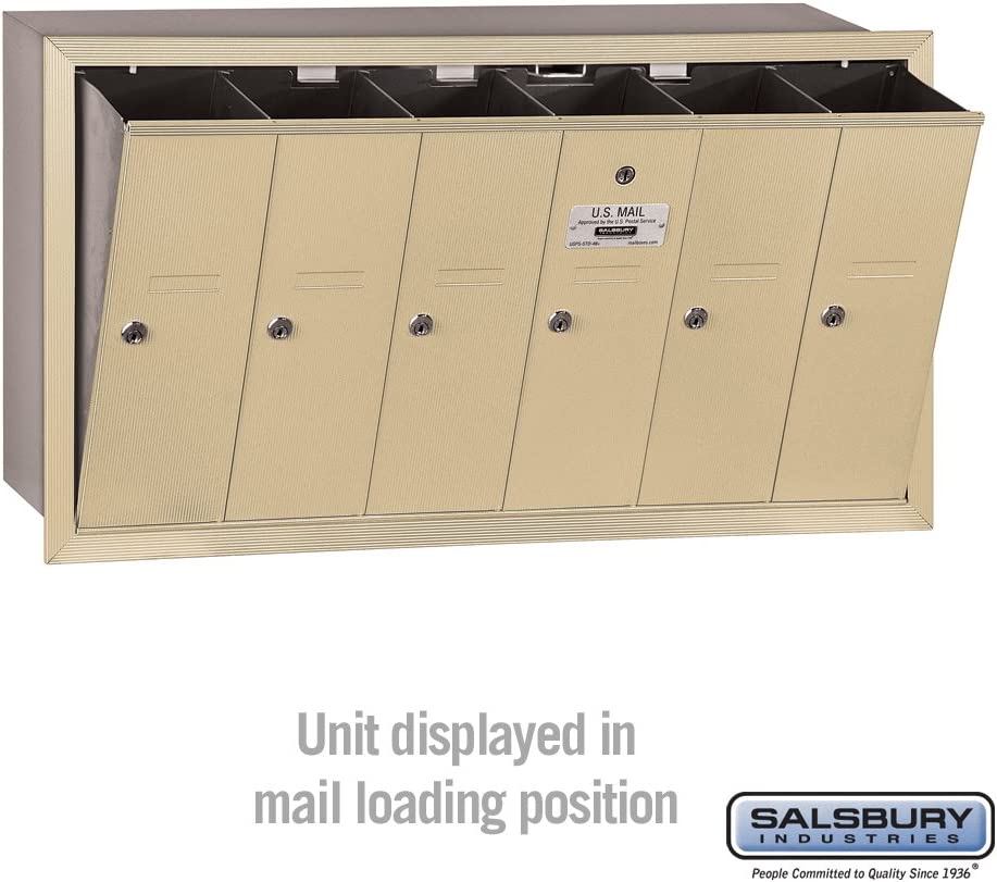 Salsbury Industries 3506SRP Recessed Mounted Vertical Mailbox with Master Commercial Lock, Private Access and 6 Doors, Sandstone