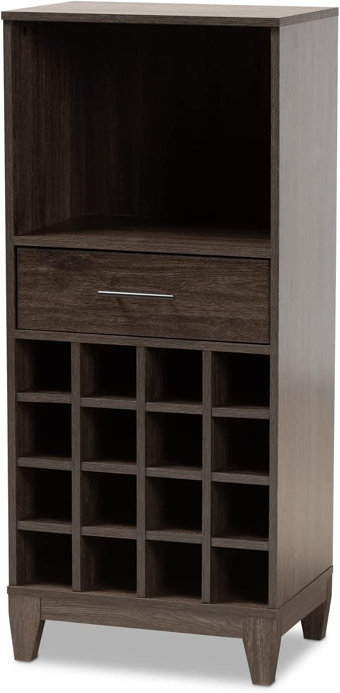 Baxton Studio Trenton Modern and Contemporary Dark Brown Finished Wood 1-Drawer Wine Storage Cabinet