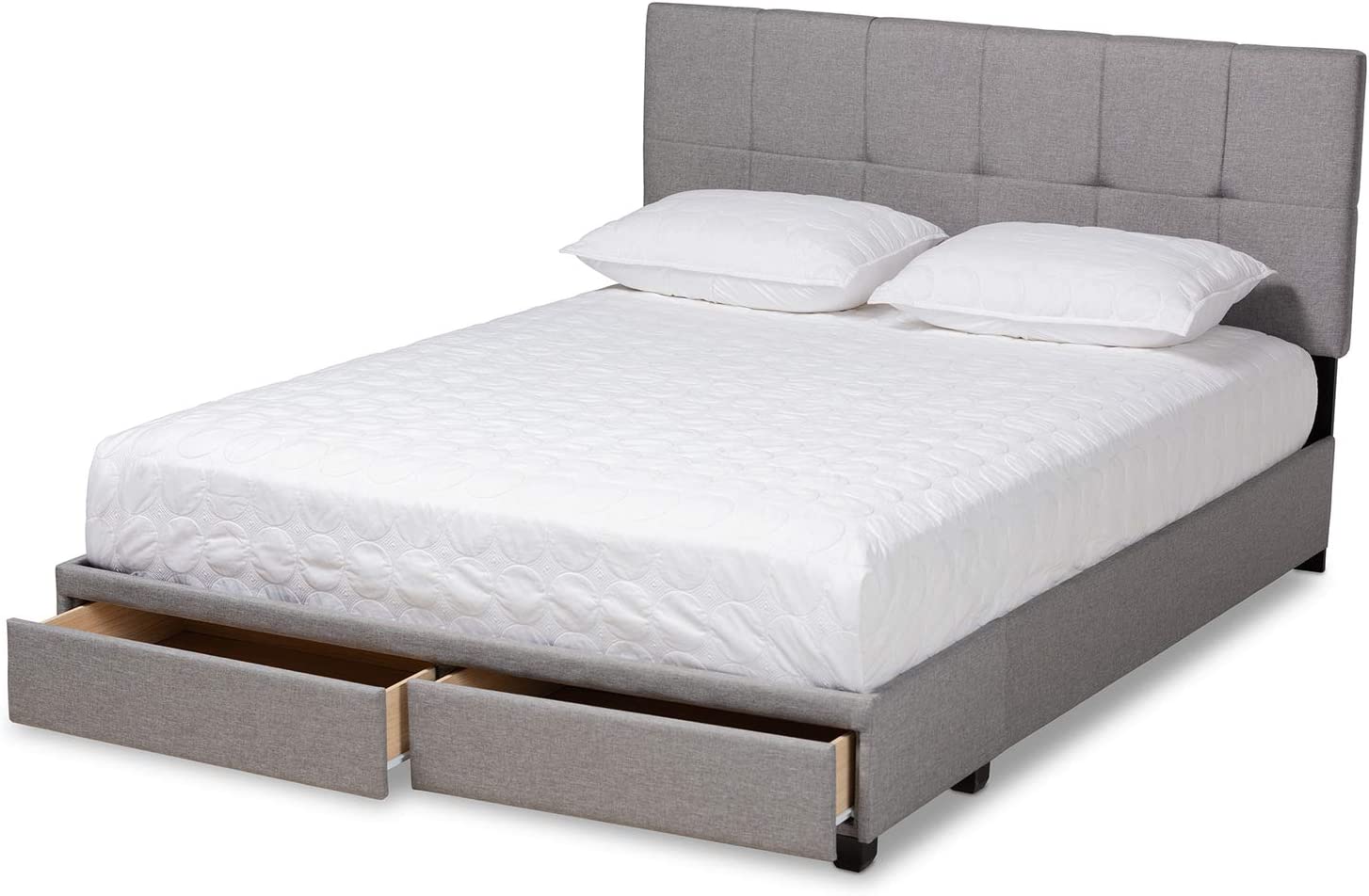 Baxton Studio Netti Light Grey Fabric Upholstered 2-Drawer Queen Size Platform Storage Bed