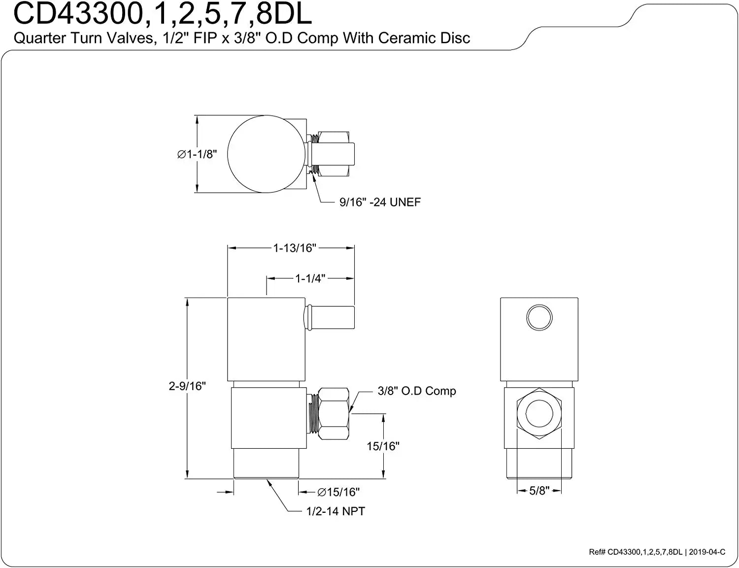 Kingston Brass CD43302DL Concord 1/2&#34; IPS x 3/8&#34; O.D. Anti-Seize Deluxe Quarter Turn Ceramic Hardisc Cartridge Angle Stop, Polished Brass