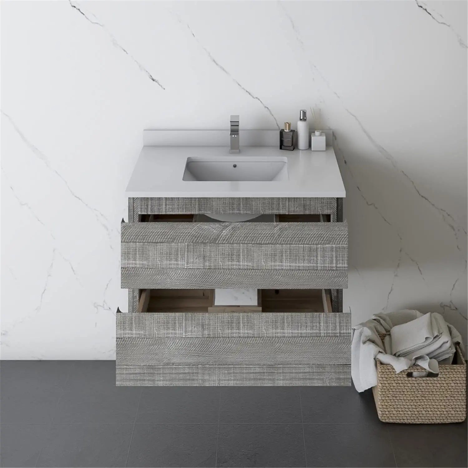 Fresca Formosa 30&#34; Wall Hung Modern Bathroom Cabinet w/Top &amp; Sink in Ash