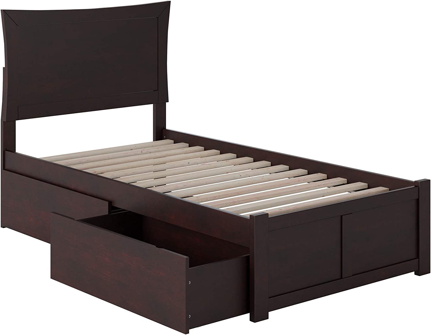 Metro Twin Extra Long Platform Bed with Flat Panel Footboard and Turbo Charger with Urban Bed Drawers in Espresso