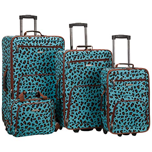 Rockland Jungle Softside Upright Luggage, Blue Leopard, 4-Piece Set (14/29/24/28)