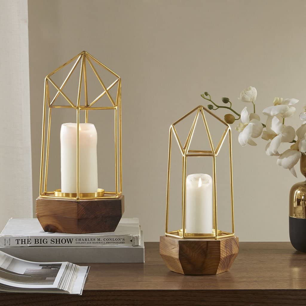 Madison Park Barraca Pyramid Candle Holder, Small, Gold