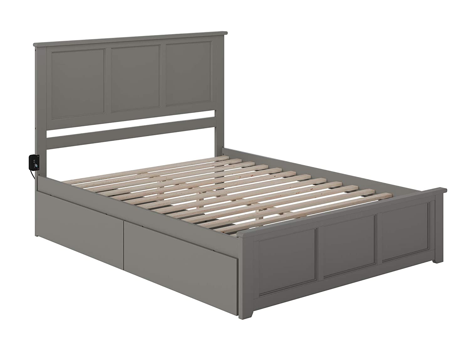 AFI Madison Platform Matching Footboard and Turbo Charger with Urban Bed Drawers, Queen, Grey