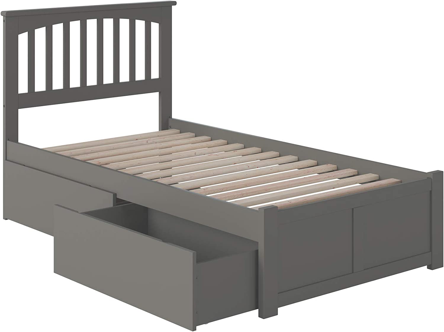 AFI Mission Platform Flat Panel Footboard and Turbo Charger with Urban Bed Drawers, Twin XL, Grey