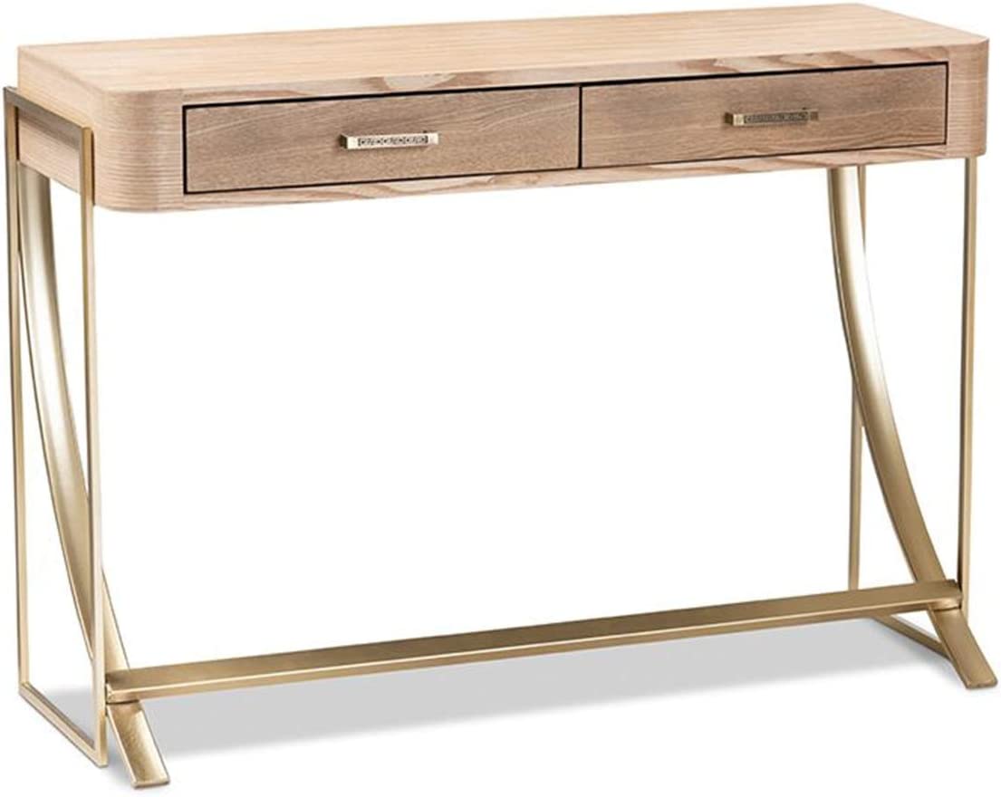 Baxton Studio Lafoy Modern and Contemporary Natural Brown Finished Wood and Gold Finished 2-Drawer Console Table