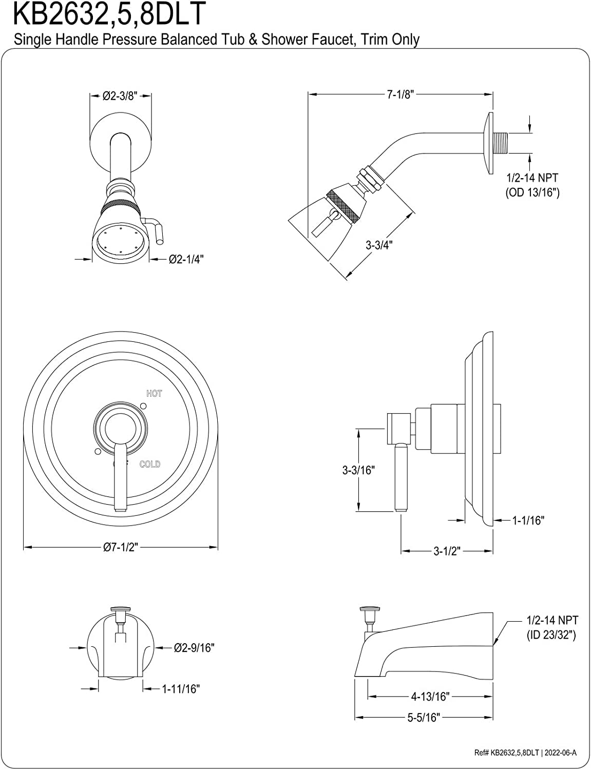 Kingston Brass KB2632DLT Concord Trim Only, Polished Brass