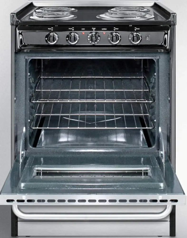 Professional Series TEM610BRWY 24&#34; Slide-In Electric Range with 4 Coil Elements 2.9 cu. ft. Oven Capacity Storage Drawer Oven Window and Tower Bar Handles in Stainless Steel