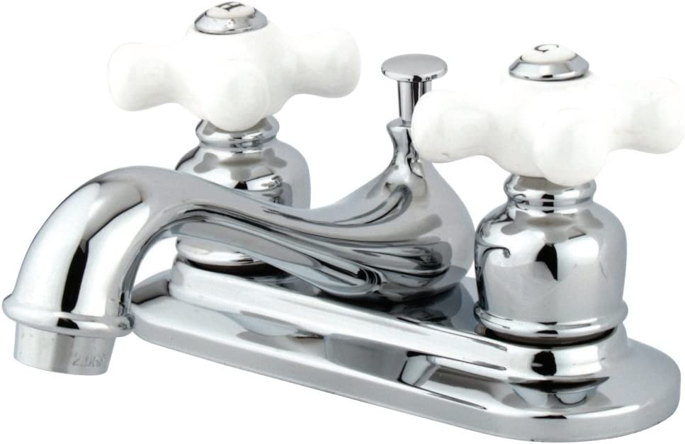 Kingston Brass KB601PX Restoration 4-Inch Centerset Lavatory Faucet with Porcelain Cross Handle, Polished Chrome