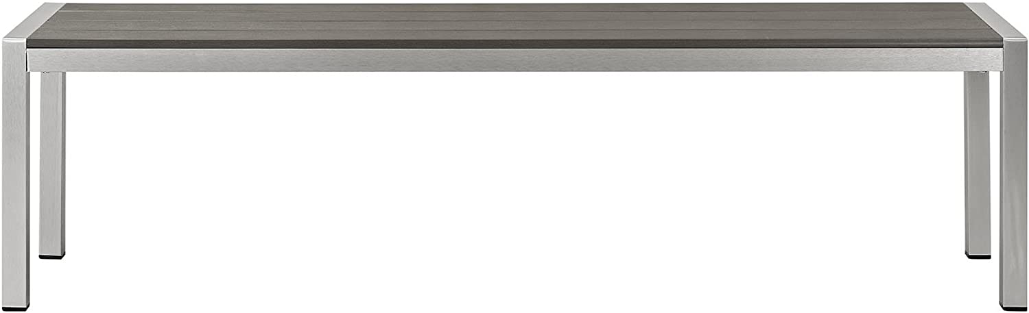 Modway Shore Aluminum Outdoor Patio Bench in Silver Gray