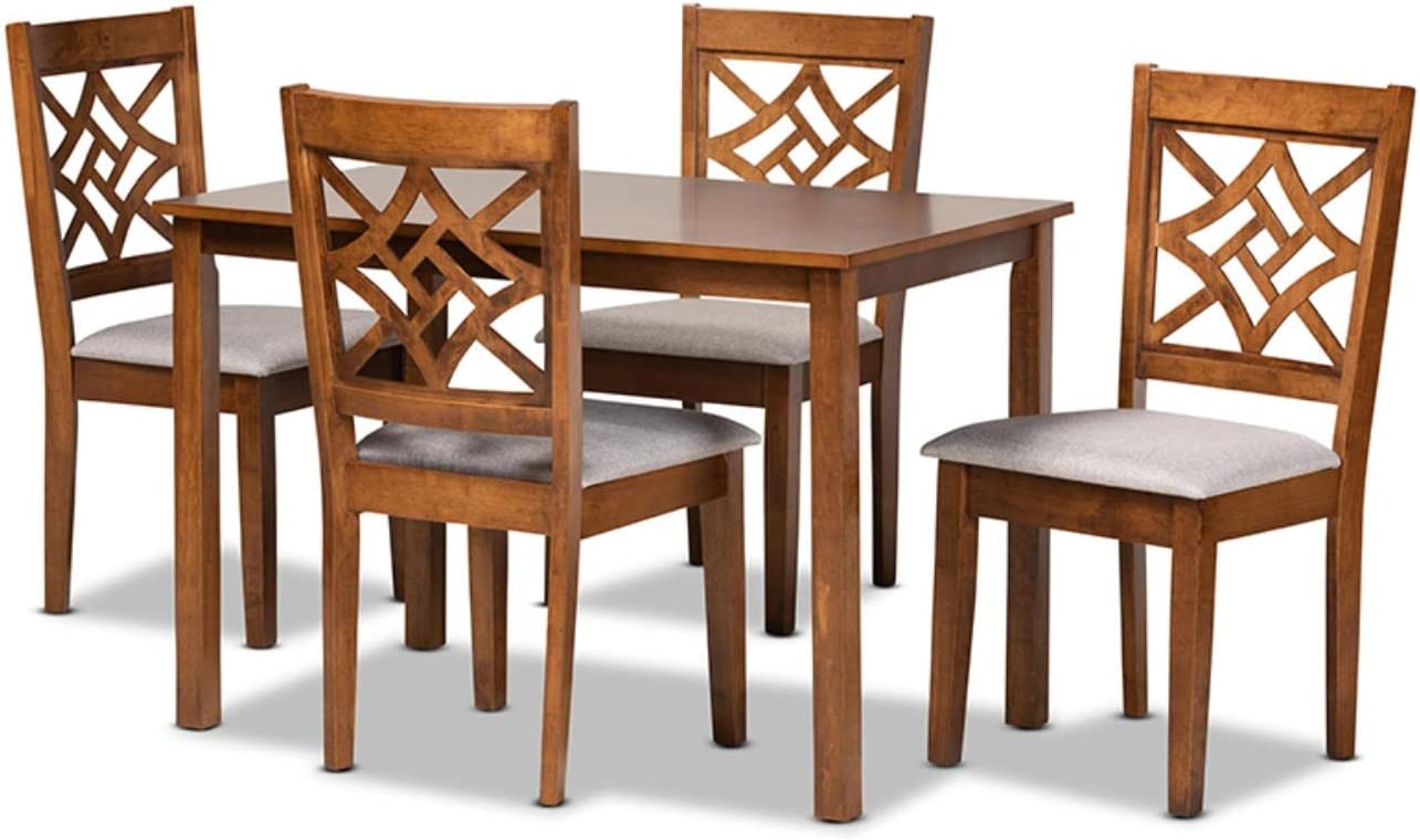 Baxton Studio Nicolette Modern and Contemporary Grey Fabric Upholstered and Walnut Brown Finished Wood 5-Piece Dining Set