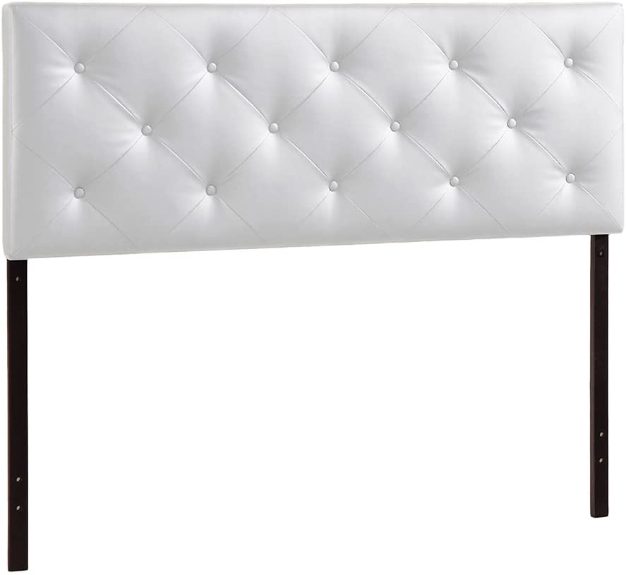 Bored with your bedroom. Need to perk up that platform bed Add the look of leather. Our king size white faux leather headboard boasts button-tufted distinction that contrasts sharply with just about any wall. Rubberwood frame with foam padding provides a