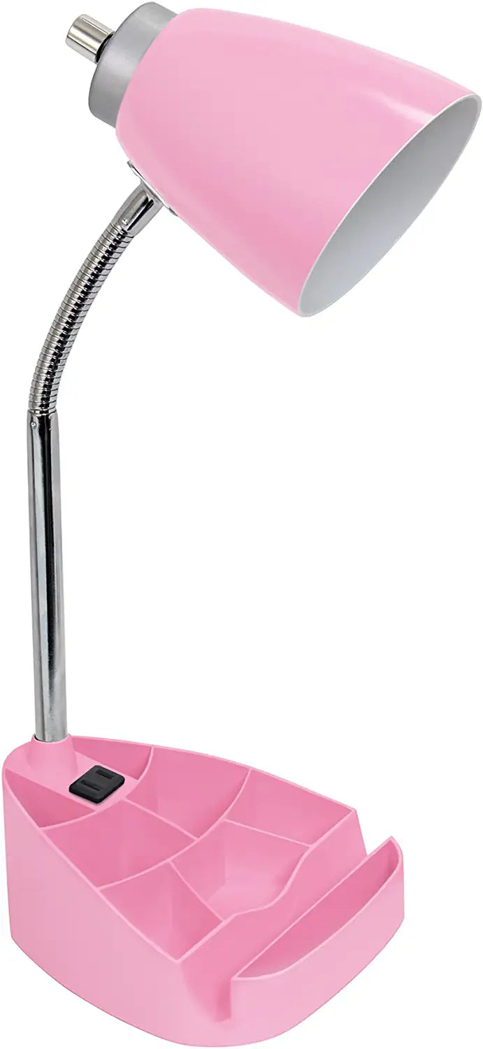 Limelights LD1057-PNK iPad Tablet Stand Book, Pink Gooseneck Organizer Desk Lamp with Holder and Charging Outlet