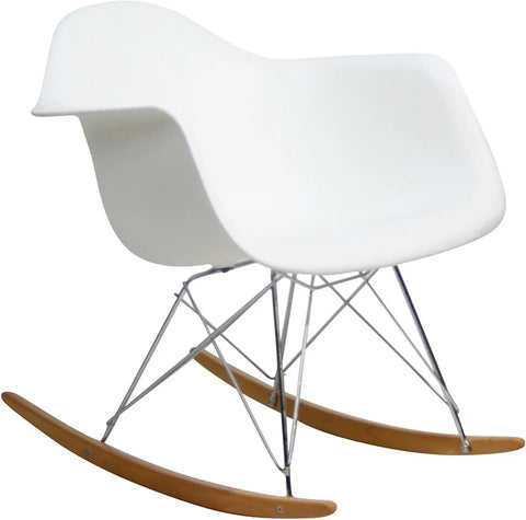 Modway Mid-Century Modern Molded Plastic Kid&#39;s Size Lounge Chair Rocker in White