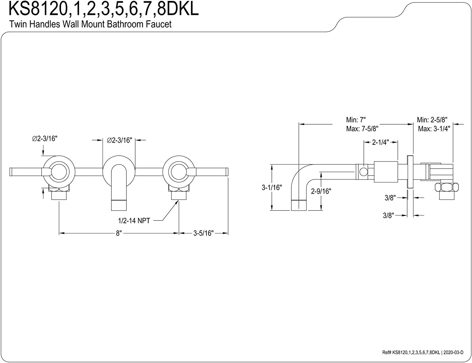 Kingston Brass KS8120DKL Kaiser Bathroom Faucet, Matte Black