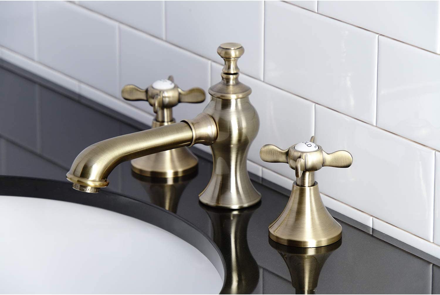 Kingston Brass KC7063BEX Essex 8 in. Widespread Bathroom Faucet, Antique Brass