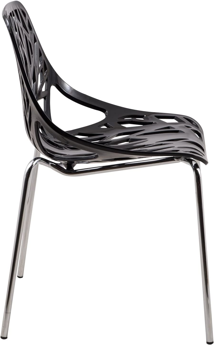 LeisureMod Forest Modern Dining Chair with Chromed Legs (Set of 4), White