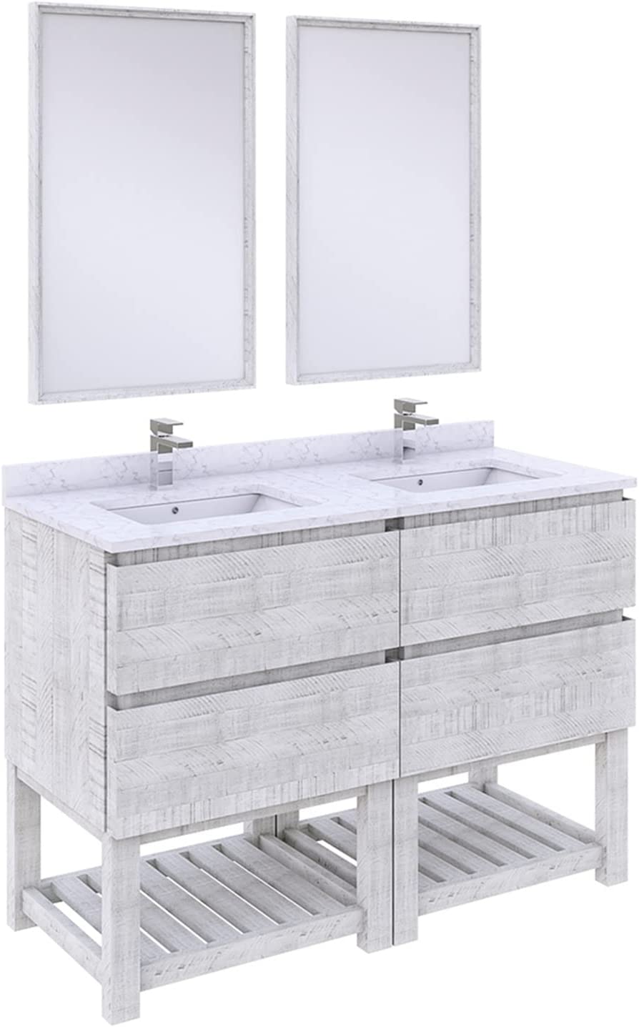 Fresca Formosa 48&#34; Floor Standing Double Sink Modern Bathroom Vanity w/Open Bottom &amp; Mirrors in Rustic White