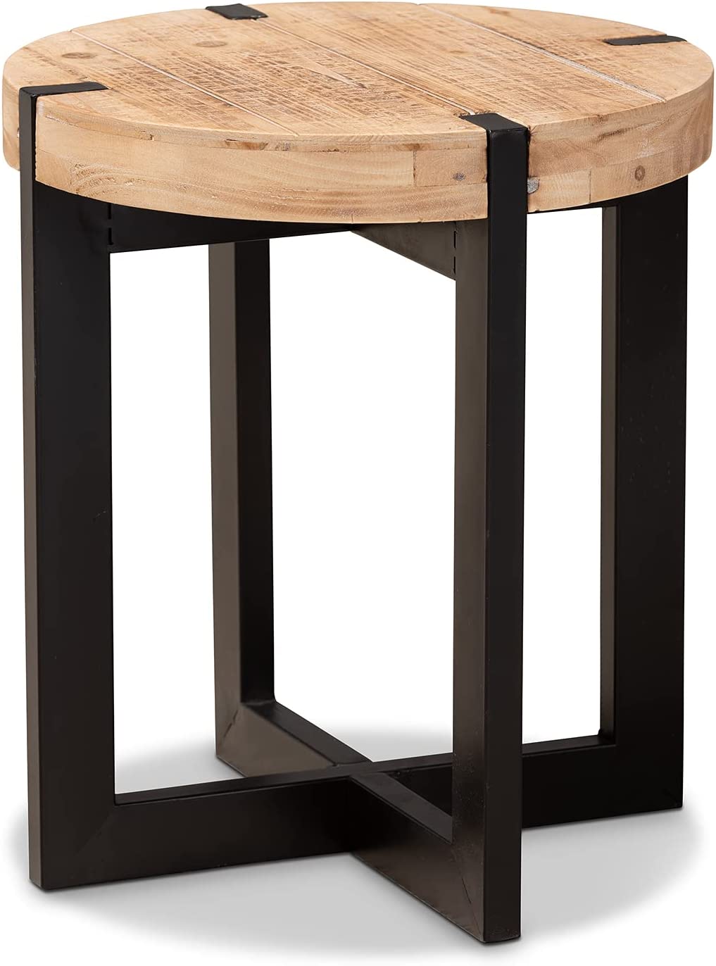 Baxton Studio Horace Rustic and Industrial Natural Brown Finished Wood and Black Finished Metal End Table