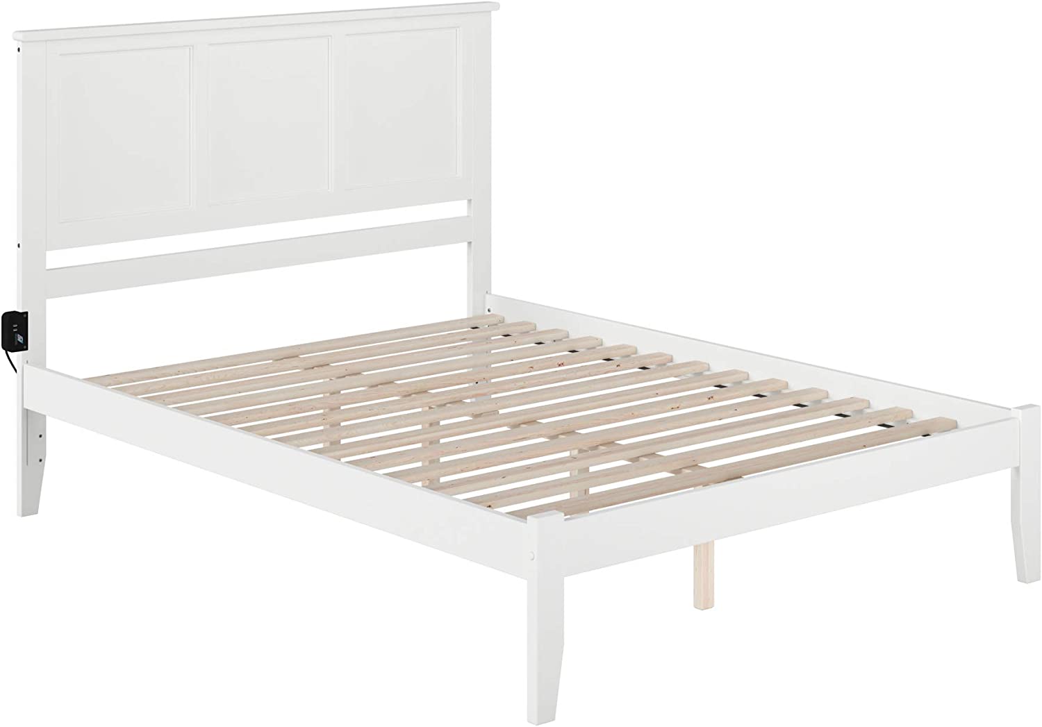 AFI Madison Platform Bed with Open Footboard and Turbo Charger, Queen, White