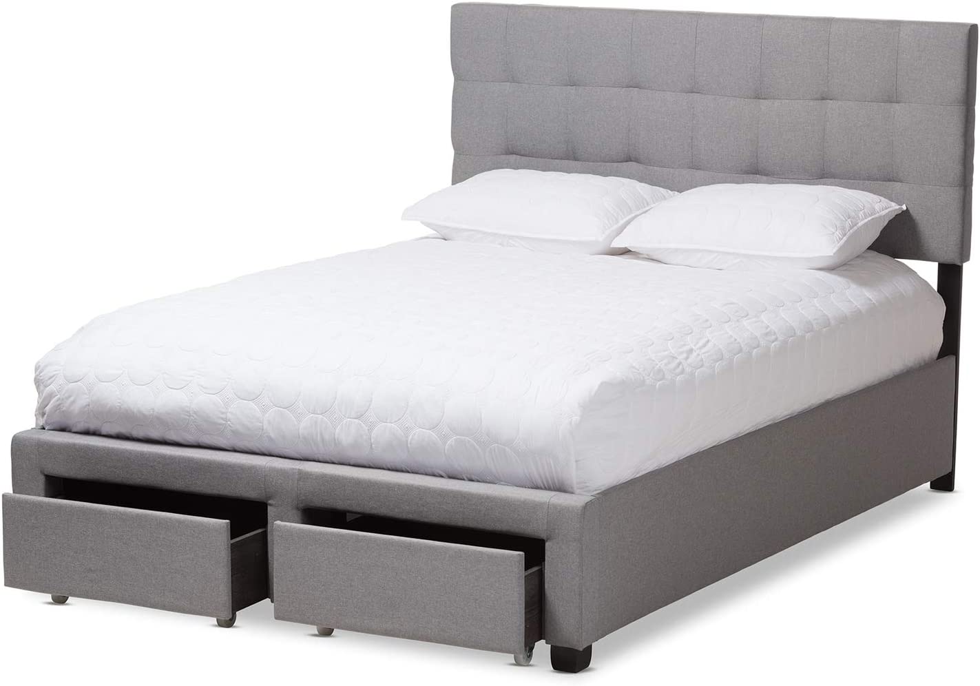 Baxton Studio Tibault Modern and Contemporary Grey Fabric Upholstered Queen Size Storage Bed Grey/Queen//Contemporary/Fabric Polyester 100%&#34;/Rubber Wood/MDF/Foam