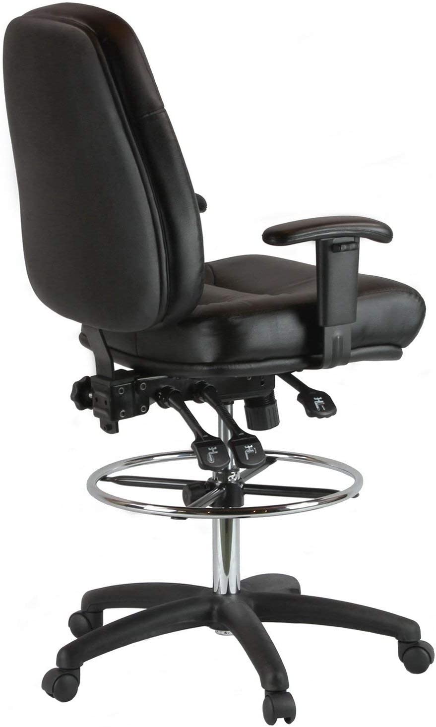 Harwick Premium Leather Drafting Chair with Arms - Black Leather
