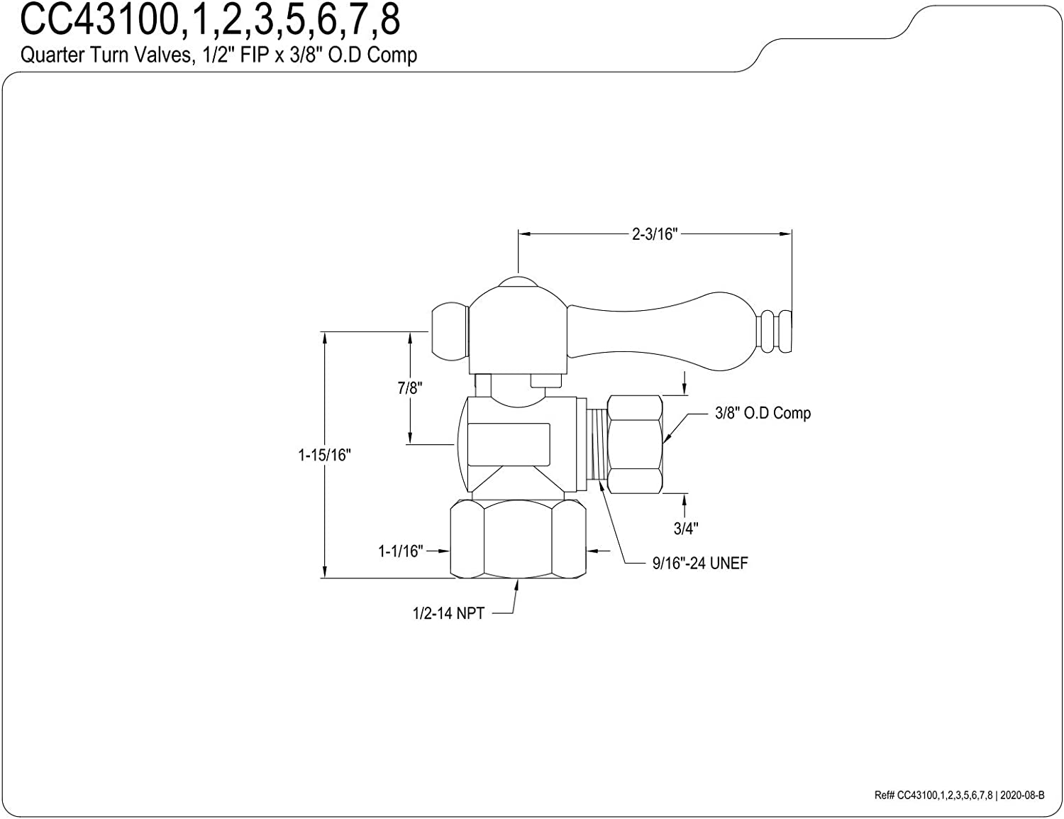 Kingston Brass CC43100 Vintage Quarter Turn Valve (1/2-Inch FIP X 3/8-Inch O.D. Compression), Matte Black