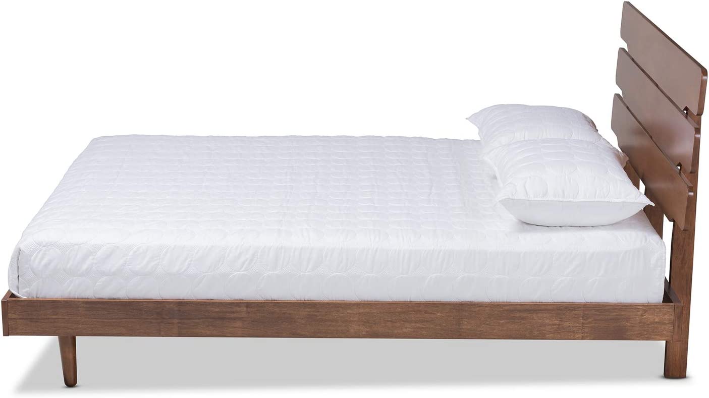 Baxton Studio Anzia Mid-Century Modern Walnut Finished Wood Queen Size Platform bed