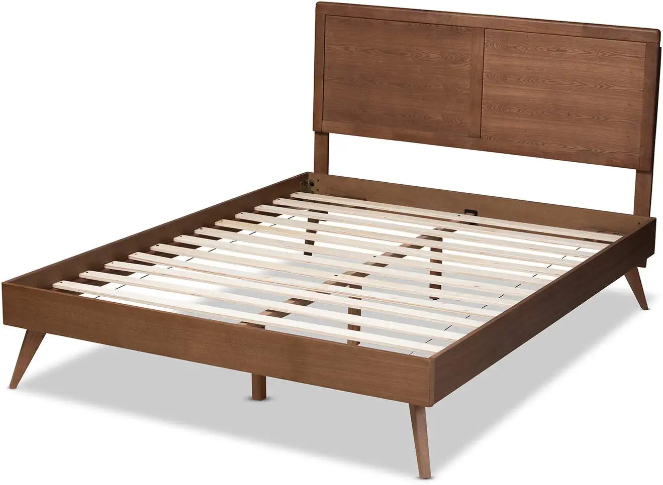 Baxton Studio Zenon Mid-Century Modern Walnut Brown Finished Wood Queen Size Platform Bed