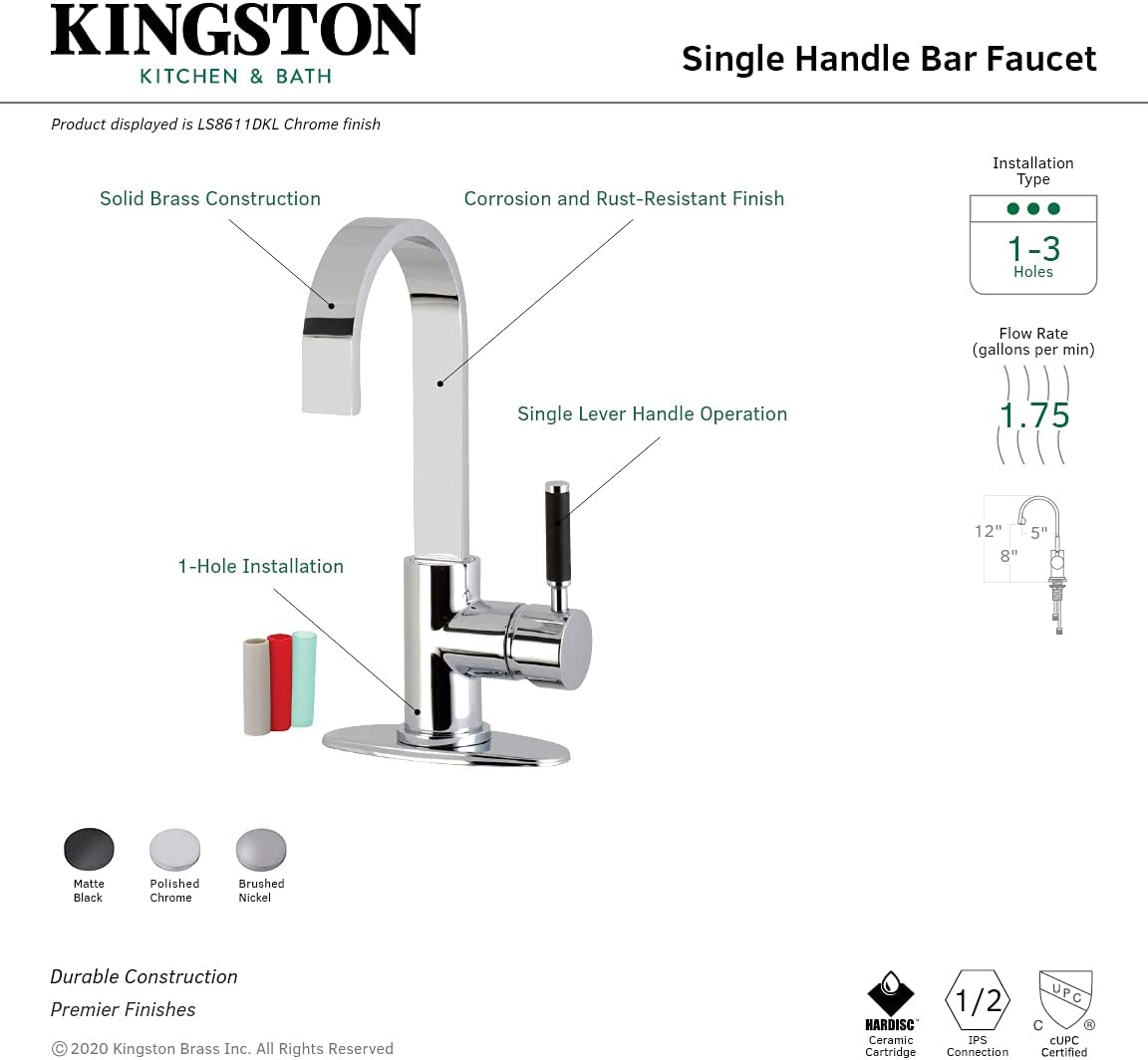 Kingston Brass LS8618DKL Kaiser Bar Faucet, Brushed Nickel