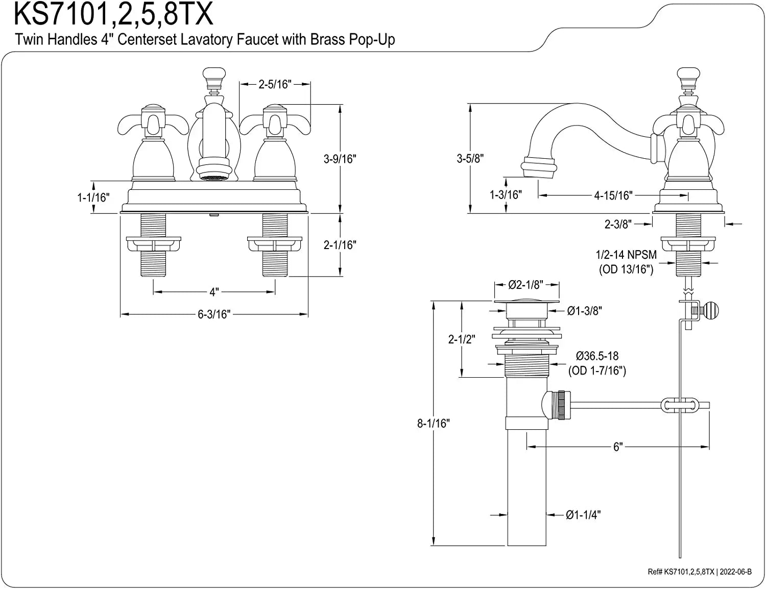 Kingston Brass KS7105TX French Country 4&#34; Centerset Bathroom Faucet, Oil Rubbed Bronze